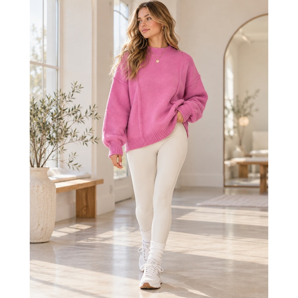 Nasty Gal Turtleneck Sweater Fuzzy Knit Pink L Barbiecore